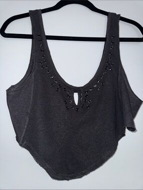 Charcoal Grey Studded Scoop Neck Crop Tank